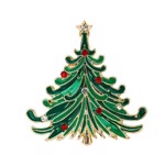 Broche - Juletræ, guld med røde/hvide sten